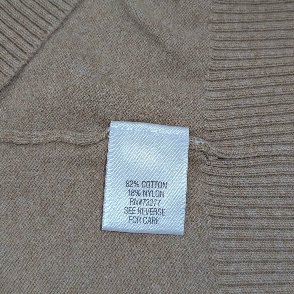Khaki Minimalist Preppy Basic V Neck Long Sleeve Sweater Ribbed Waist Large - Picture 8 of 10